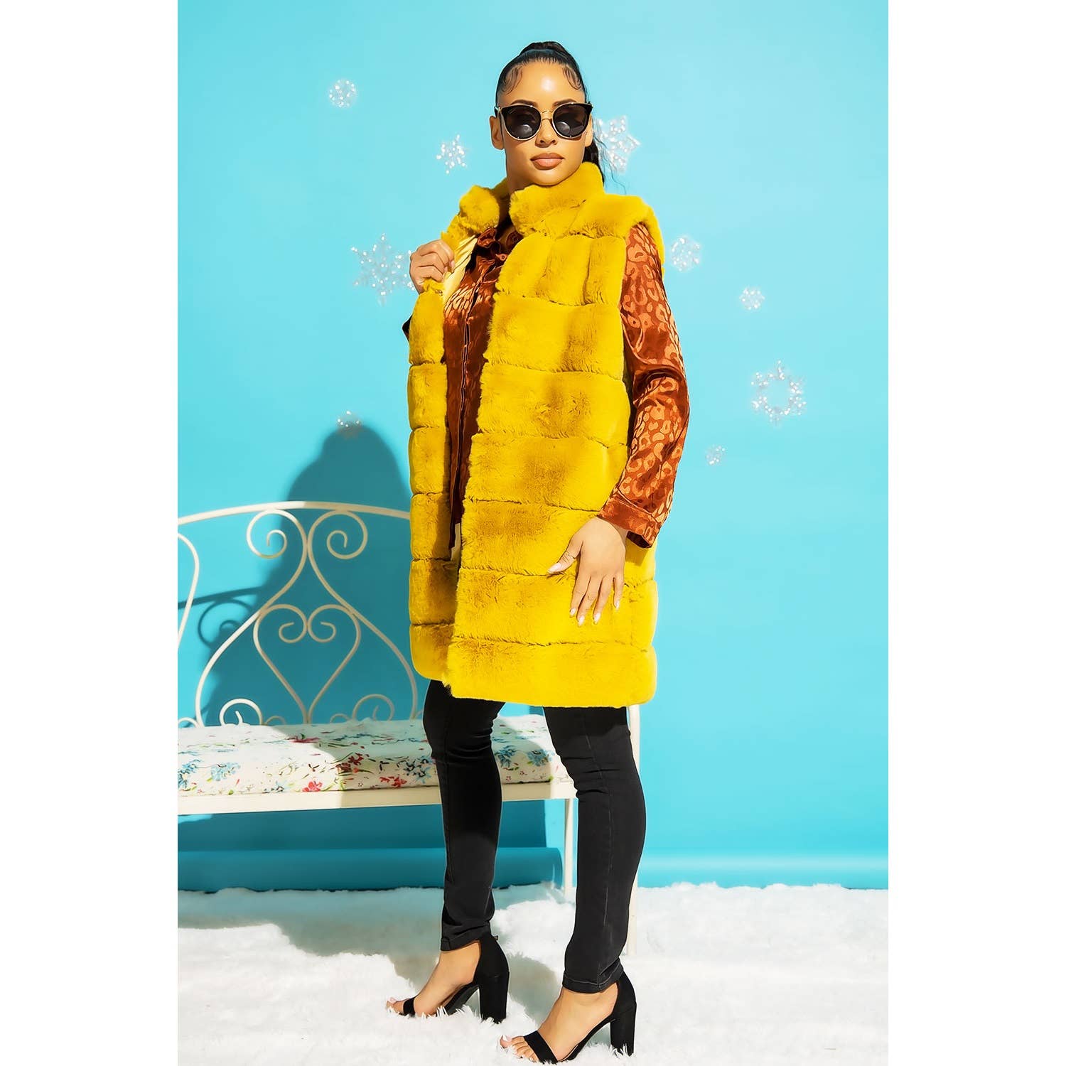 Sweet Generis - Vente Veste sans manches – femme - GILET BOUFFANT LONG EN FOURRURE À COL MONTANT35