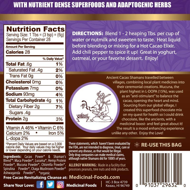 Medicinal Foods, LLC - Vente Préparations/kits pour chocolat chaud - Chocolat chaud sain pour améliorer l'humeur avec élixir de cacao Bev. Mélange4