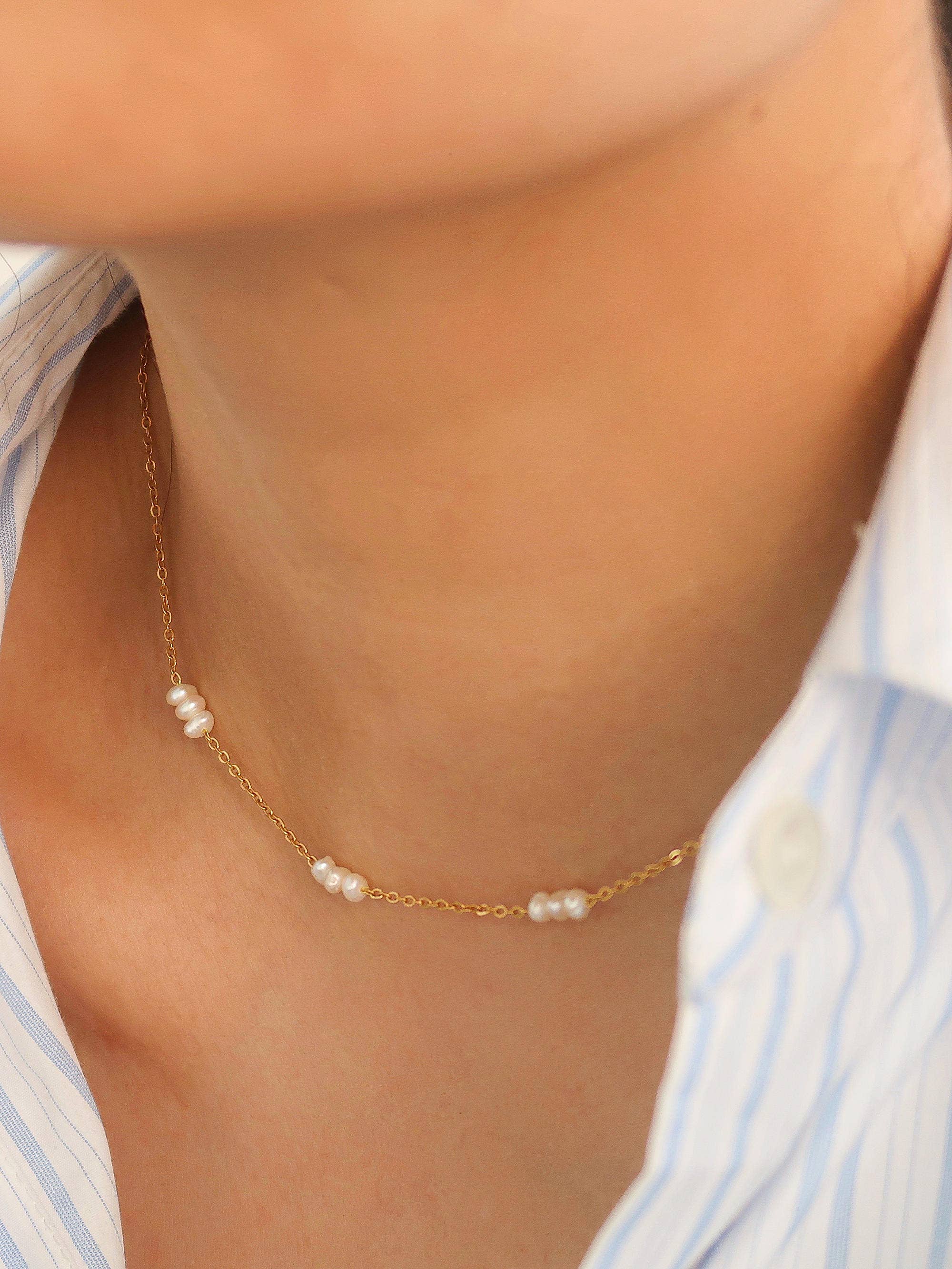 Yellow Gold 18K Non-Tarnish Petite Pearl Chokers for wholesale on Faire