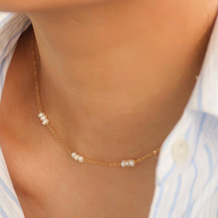 Yellow Gold 18K Non-Tarnish Petite Pearl Chokers for wholesale on Faire0