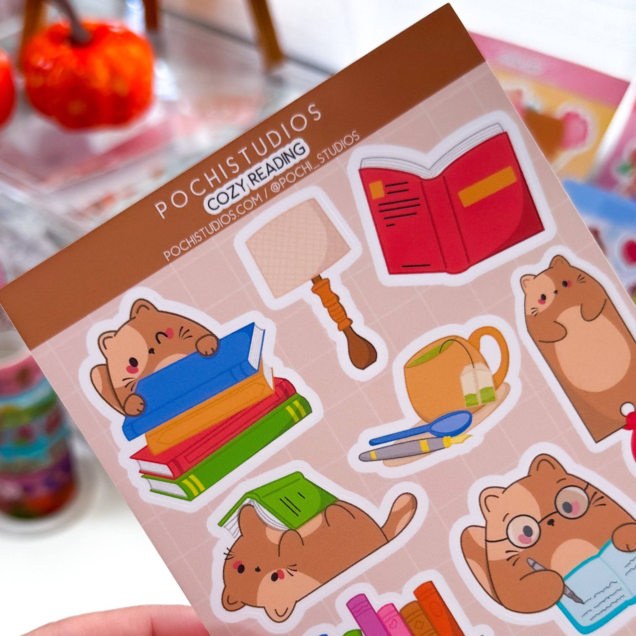 Pochistudios - Wholesale Sticker - Cozy Reading Chubby Chubbs Cat Matte Vinyl Sticker Sheet2