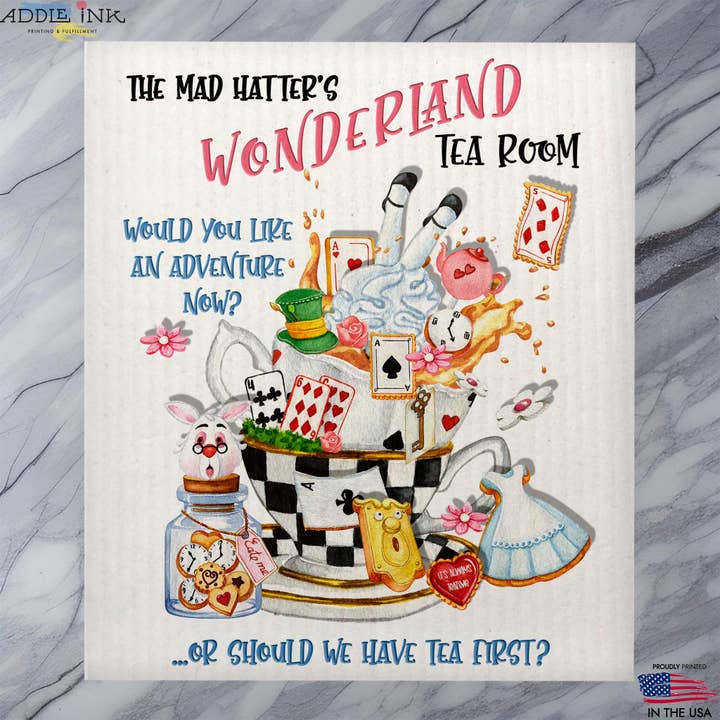 Mad Hatter's Tea Room Vintage Swedish Dish Cloth Sponge for wholesale by ADDLE iNK