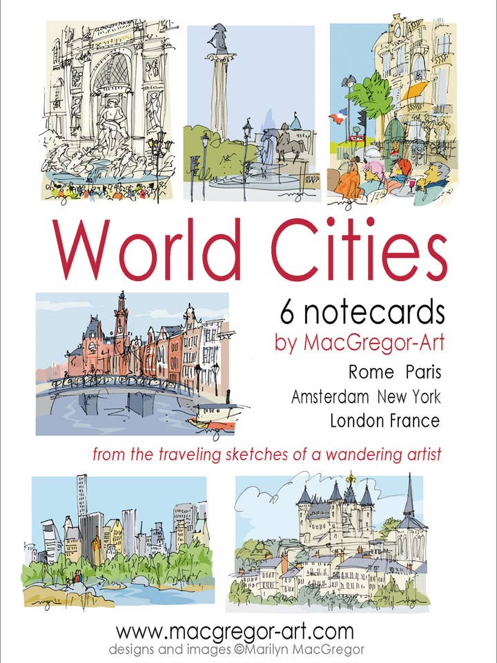 Jeu de cartes de notes World Cities Rouge pour la vente par MACGREGOR-ART