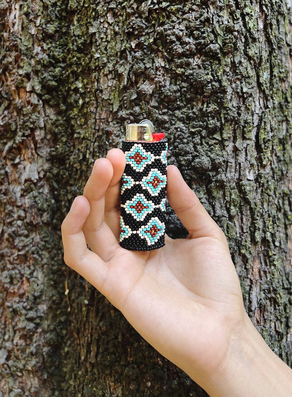 Mother Sierra - Wholesale Lighter - Chocolate Mint Chip -  Beaded Lighter Case in Black & Teal1