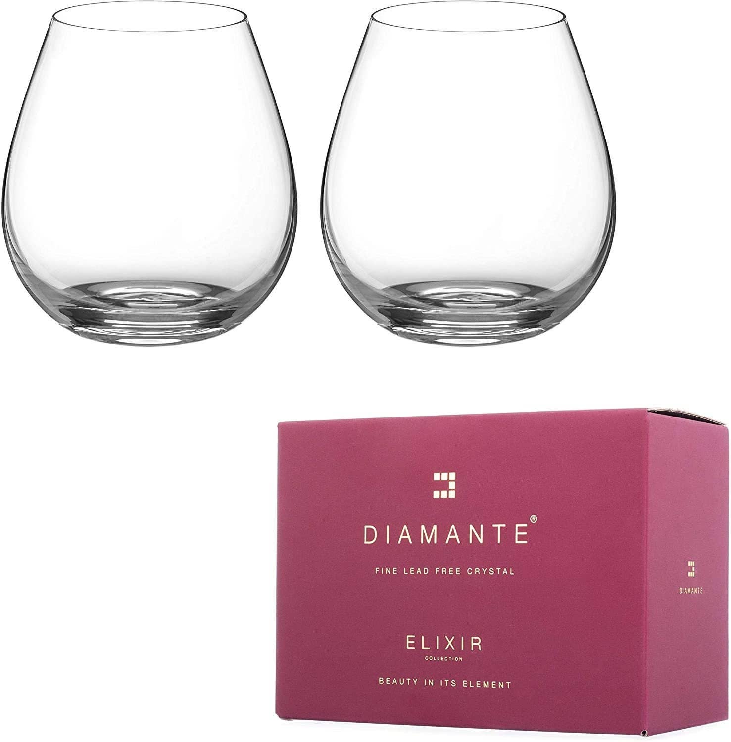 DIAMANTE – wholesale Wine glass – Diamante Stemless Red Wine Glasses Pair ‘moda’ – Undecorate1