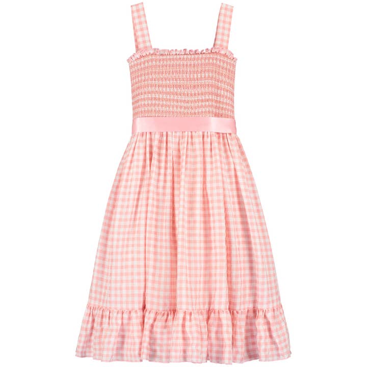 Vestido de Festa para Meninas Ava com Fumo e Bordado em Xadrez Vichy, Rosa por atacado de Holly Hastie London