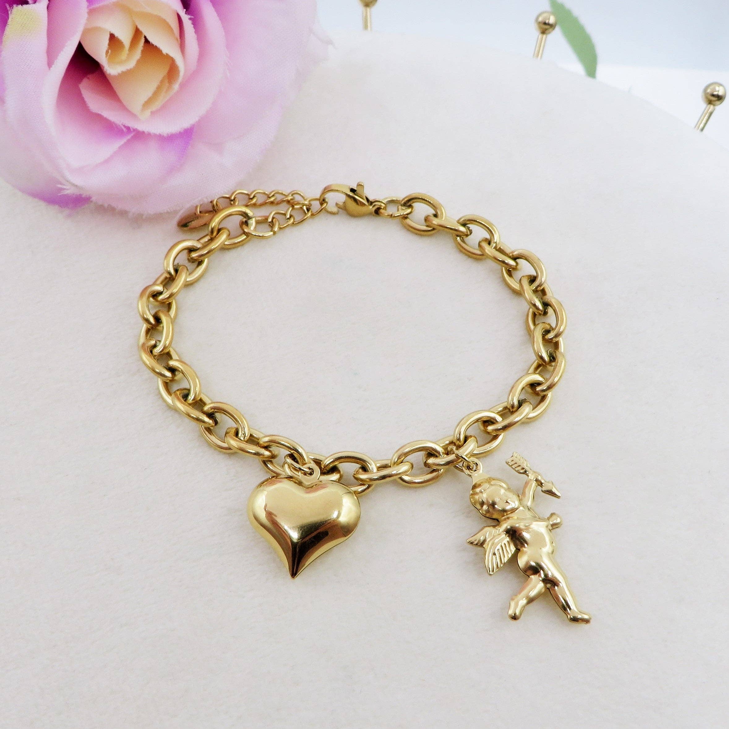 Daemon srls - Wholesale Charm/Dangle Bracelet - CUPID- Bracciale con angelo cupido e cuore bombe' ACCIAIO INOSSIDABILE4