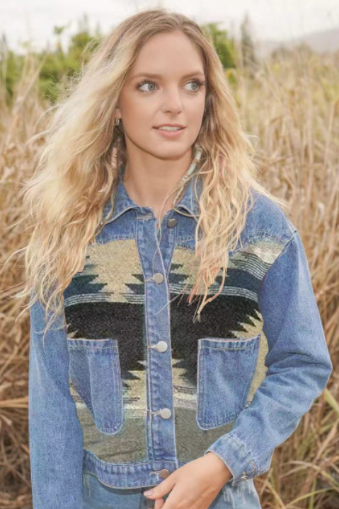 Miss Sparkling - Venta al por mayor Cazadora vaquera - Mujer - Chaqueta vaquera con tejido en contraste2