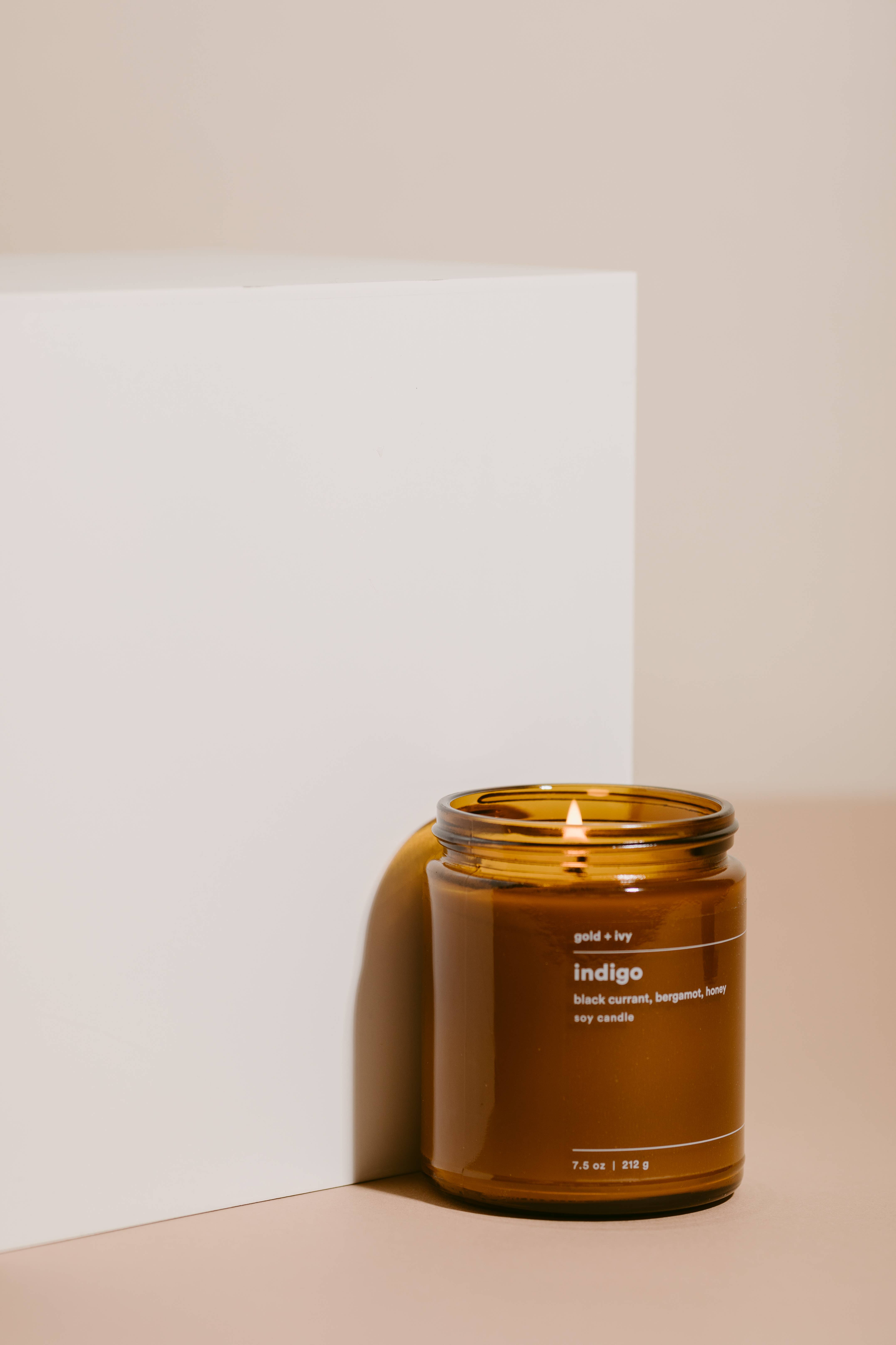 gold + ivy - Wholesale Jar/Filled Candle - indigo soy candle - black currant, bergamot, honey 7