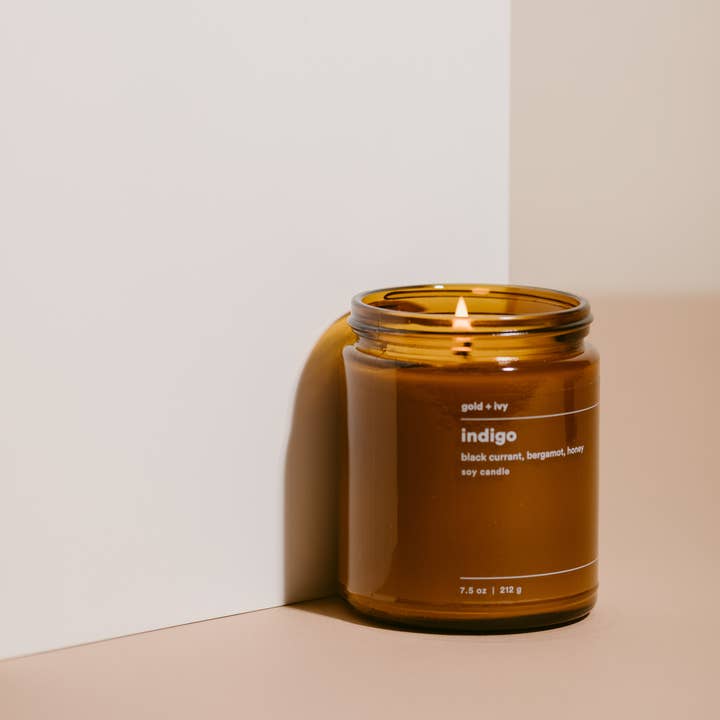 gold + ivy - Wholesale Jar/Filled Candle - indigo soy candle - black currant, bergamot, honey 7