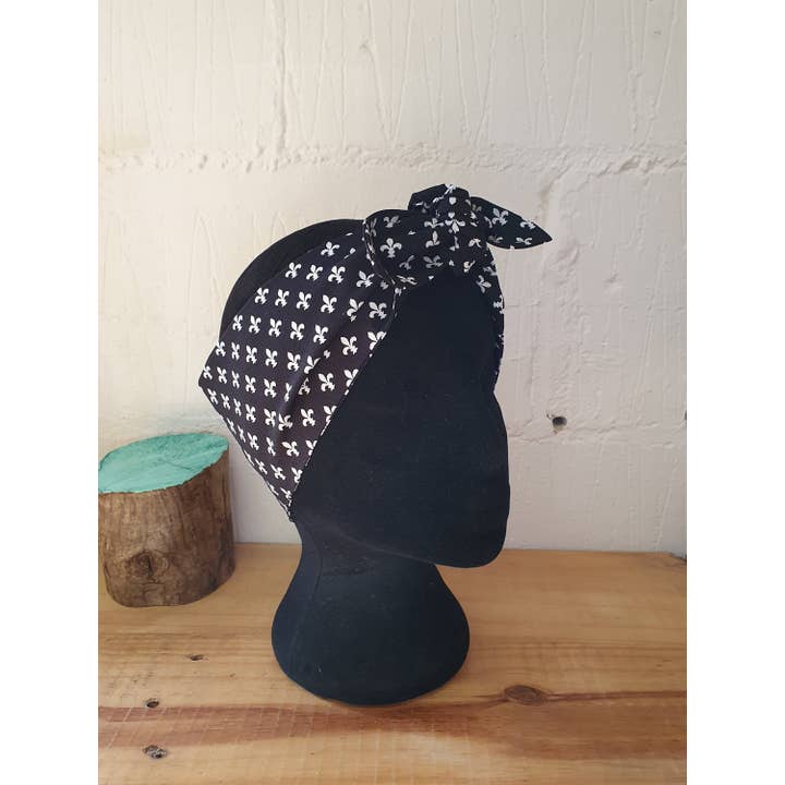 Aye Aye - Vente Foulard – femme - Épingle à cheveux Aye Aye motif fleur de lys noir et blanc