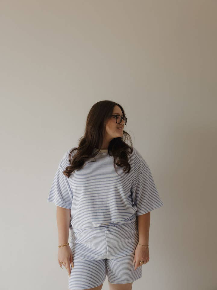 Forever French Baby - Wholesale Lounge Set - Women's - Women's Terry Short Set | Ocean Stripe