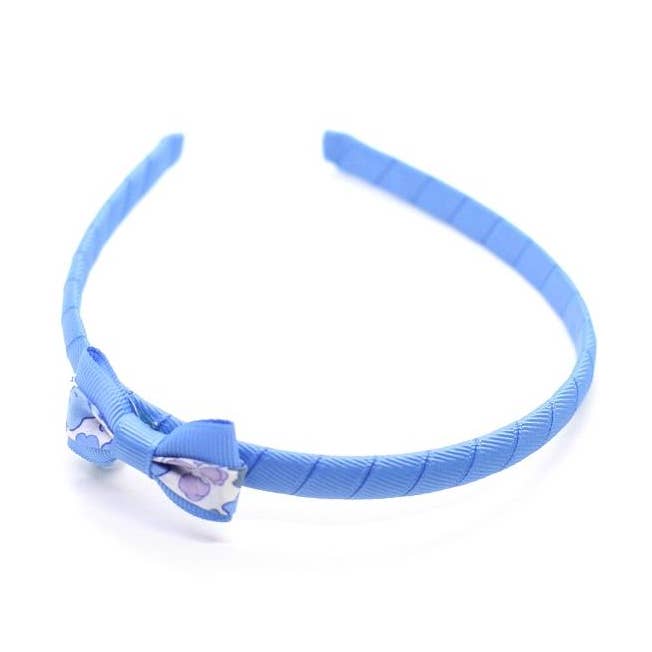 Blue Small Bow Headband - Liberty Betsy Blue for wholesale by Ribbies