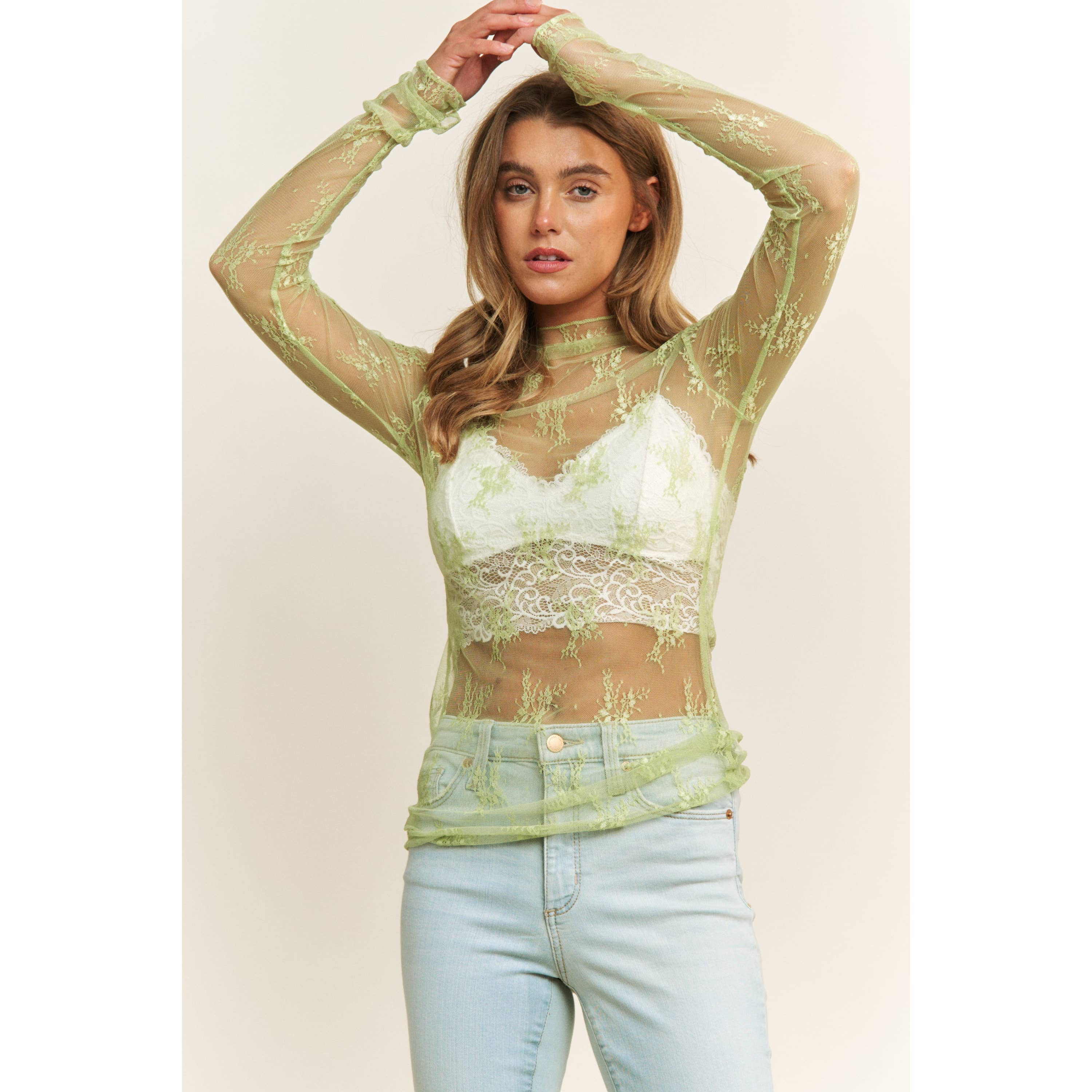 Sweet Generis - Venta al por mayor Jersey corto de punto - Mujer - Top ajustado de manga larga con diseño de cuello alto y encaje de malla33