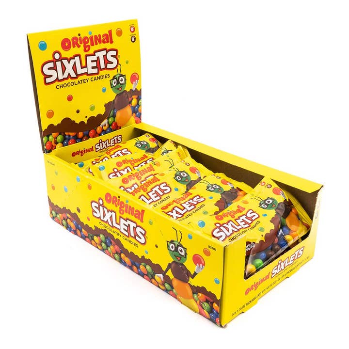 Original Sixlets Chocolate Candy Bags 1.75 24 ct Tray for wholesale by Long Island Candy Factory