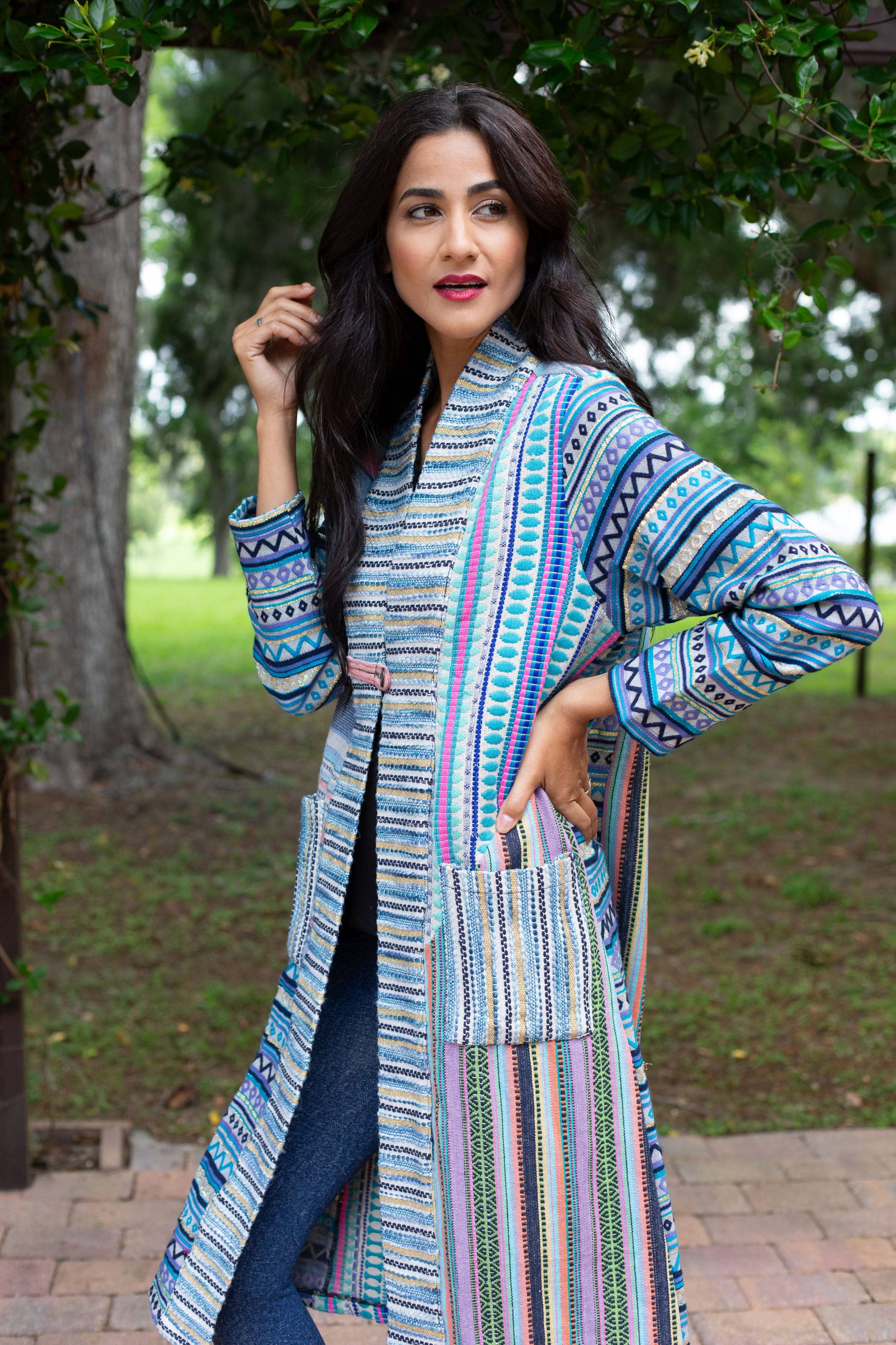 Sacred Threads - Wholesale Jacket - Women's - Blue Batik Patchwork Cotton Cardigan Jacket4