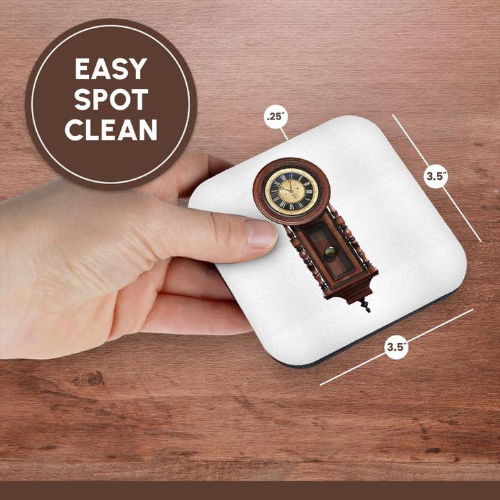 3dRose - Wholesale Coasters - 3dRose, A cherry wood antique clock in thin box form with circular clock top, Coaster13