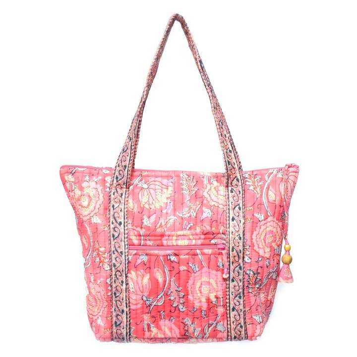 Peony Bloom Shoulder Bag - Block Printed Organic Cotton for wholesale by Anju Jewelry