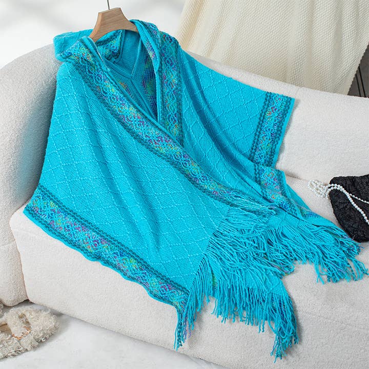 Rosa Clothing - Wholesale Cape - Women's - Ethnic Knitted Hooded Tassel Cape7