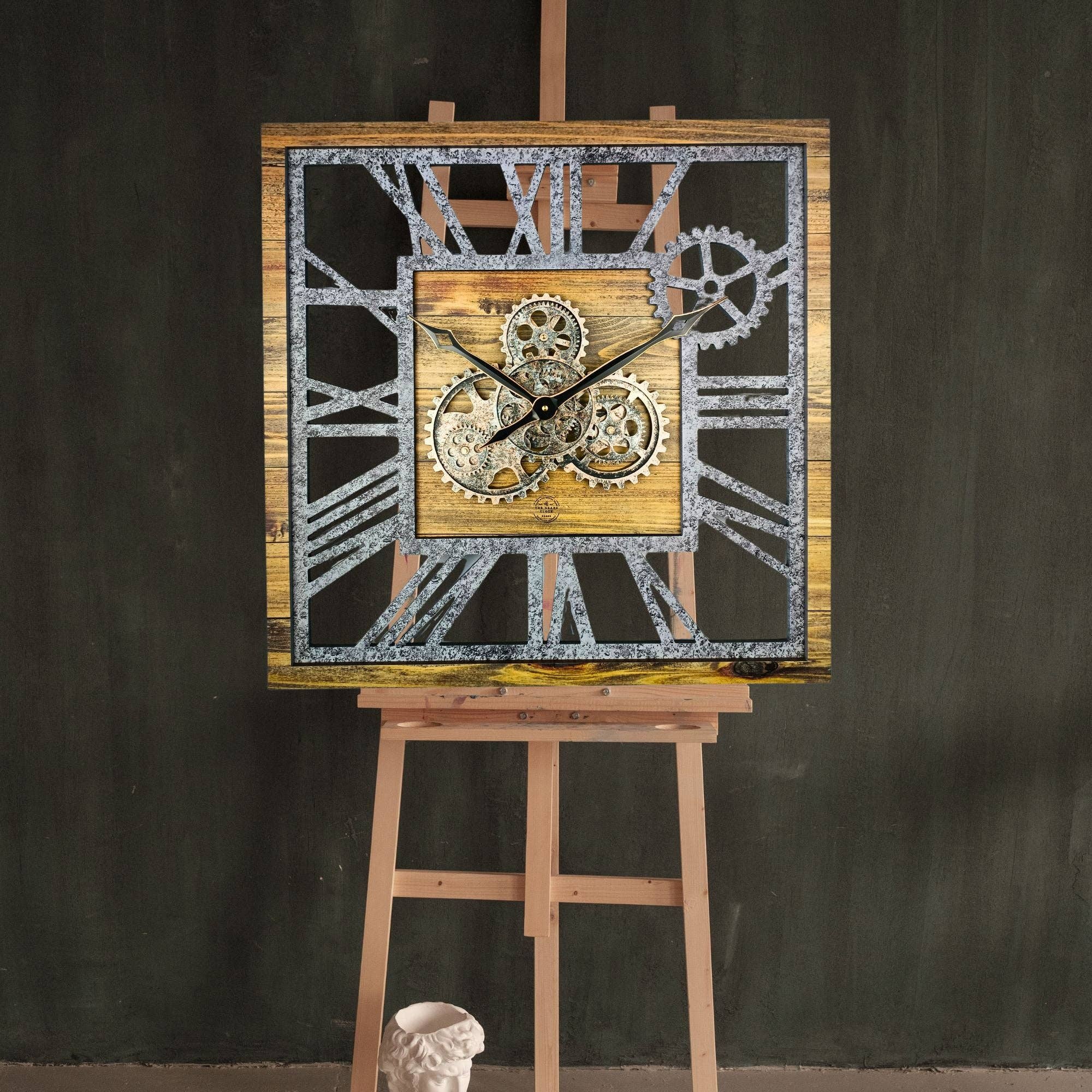 The Gears Clock - Wholesale Wall Clock - AMERICA LINE WALL CLOCK SQUARE 24 INCH WOOD AND STONE6