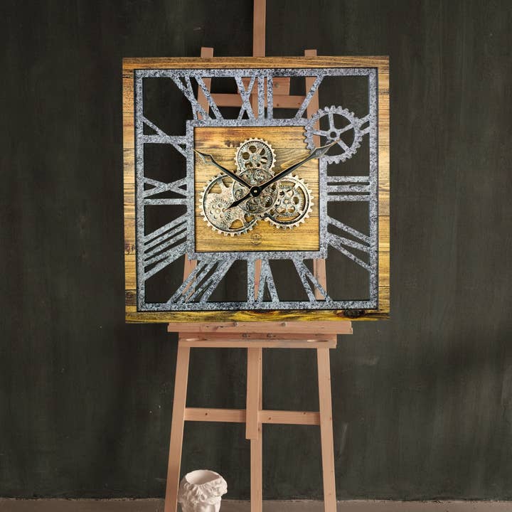 The Gears Clock - Wholesale Wall Clock - AMERICA LINE WALL CLOCK SQUARE 24 INCH WOOD AND STONE6