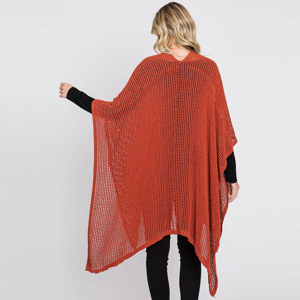 Sensibling Corp. – wholesale Poncho - Dam – Solid Chenille Virkad Ruana Poncho7