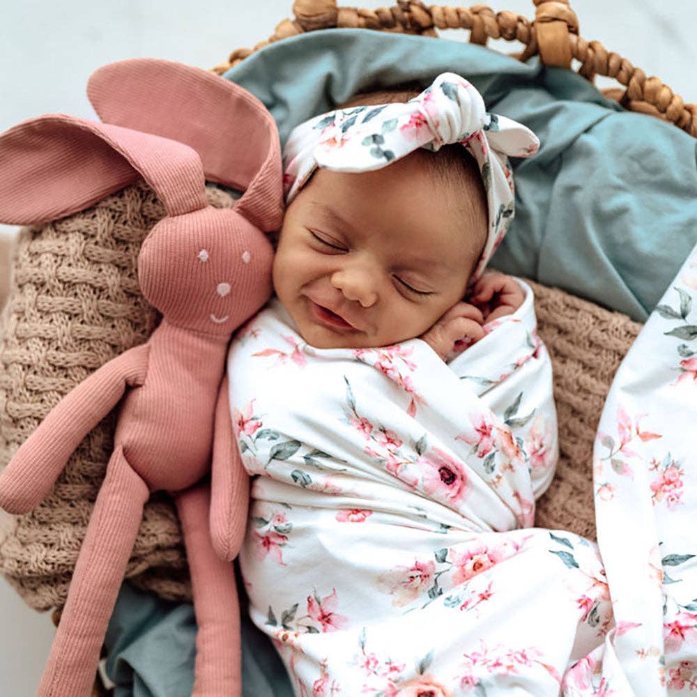 Snuggle Hunny – Conjunto de Swaddle - Bebé por atacado – Conjunto Camille Jersey Biológico Wrap & Topknot8