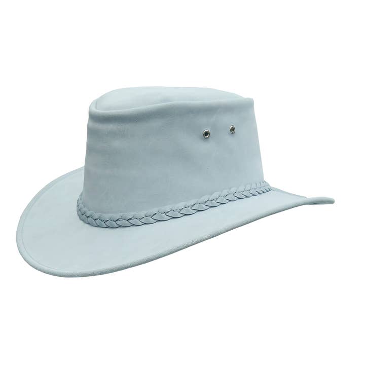 bleu clair Chapeau de cowboy australien en cuir en daim souple bleu clair et rose en vente sur Faire1