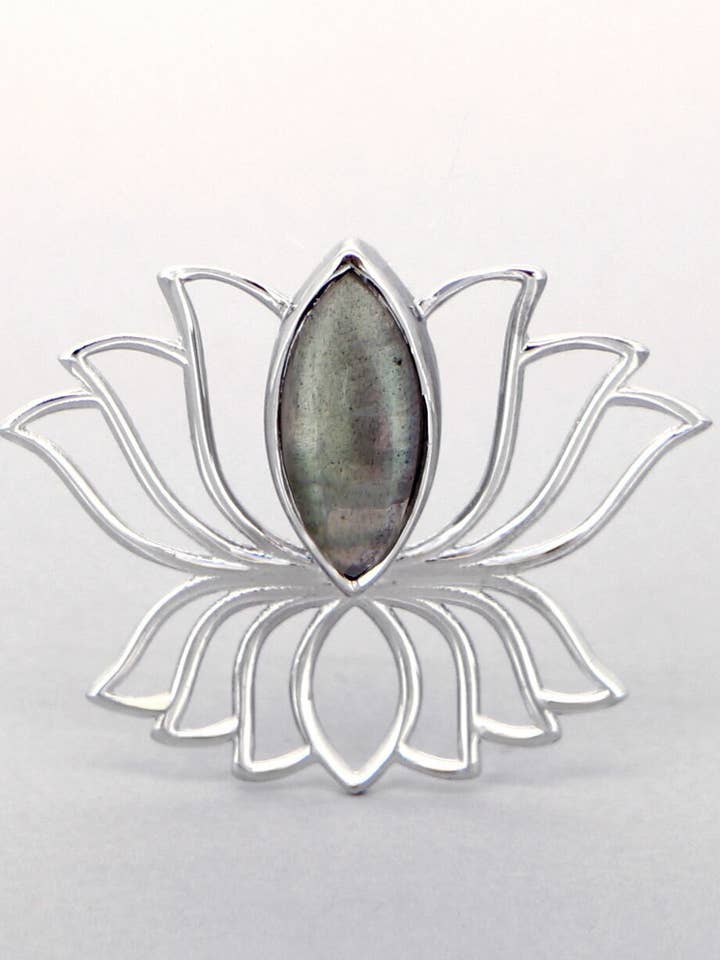 Sterling Silver Labradorite Gemstone Lotus Pendant for wholesale by Culture Spot