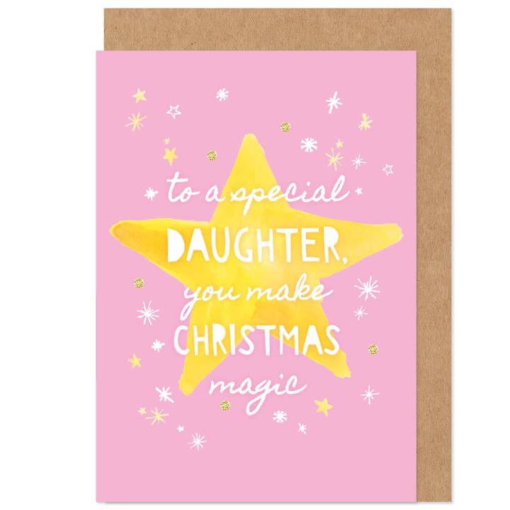 Daughter Magic Paillettes Carte de Noël pour la vente par Bow & Bell