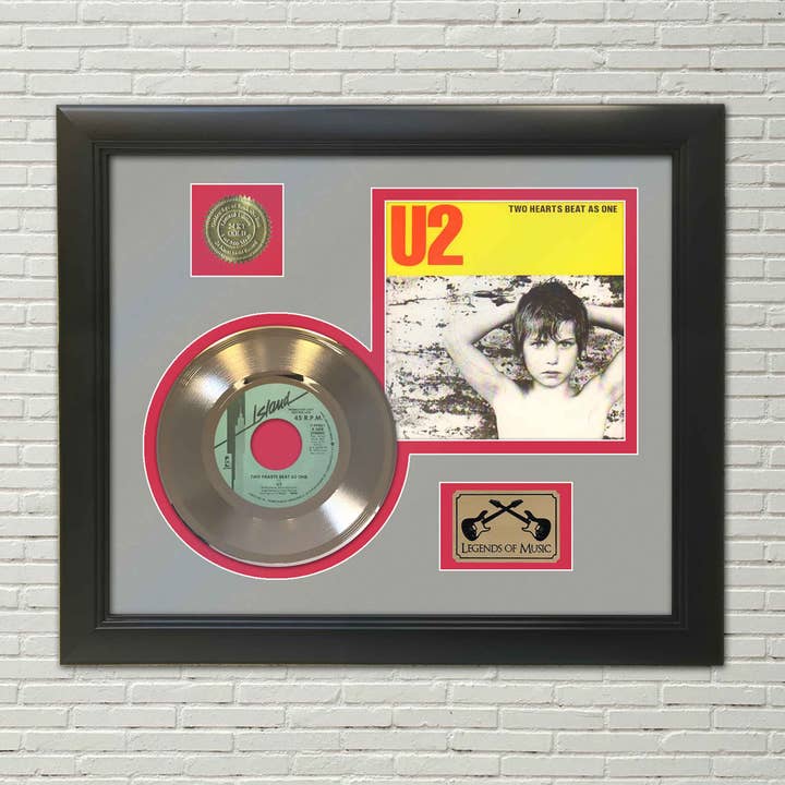 Bono Two Hearts Beat As One Framed Gold 45 Display for wholesale by Gold Record Outlet