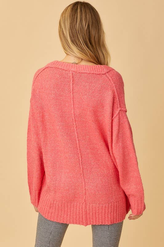 Coral Pink Sweater Knit Top - Circle Neck for wholesale on Faire2