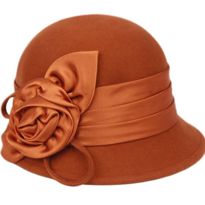 Epoch hats - Wholesale Cloche Hat - Women's - Wool Felt Cloche Hat With Flower1