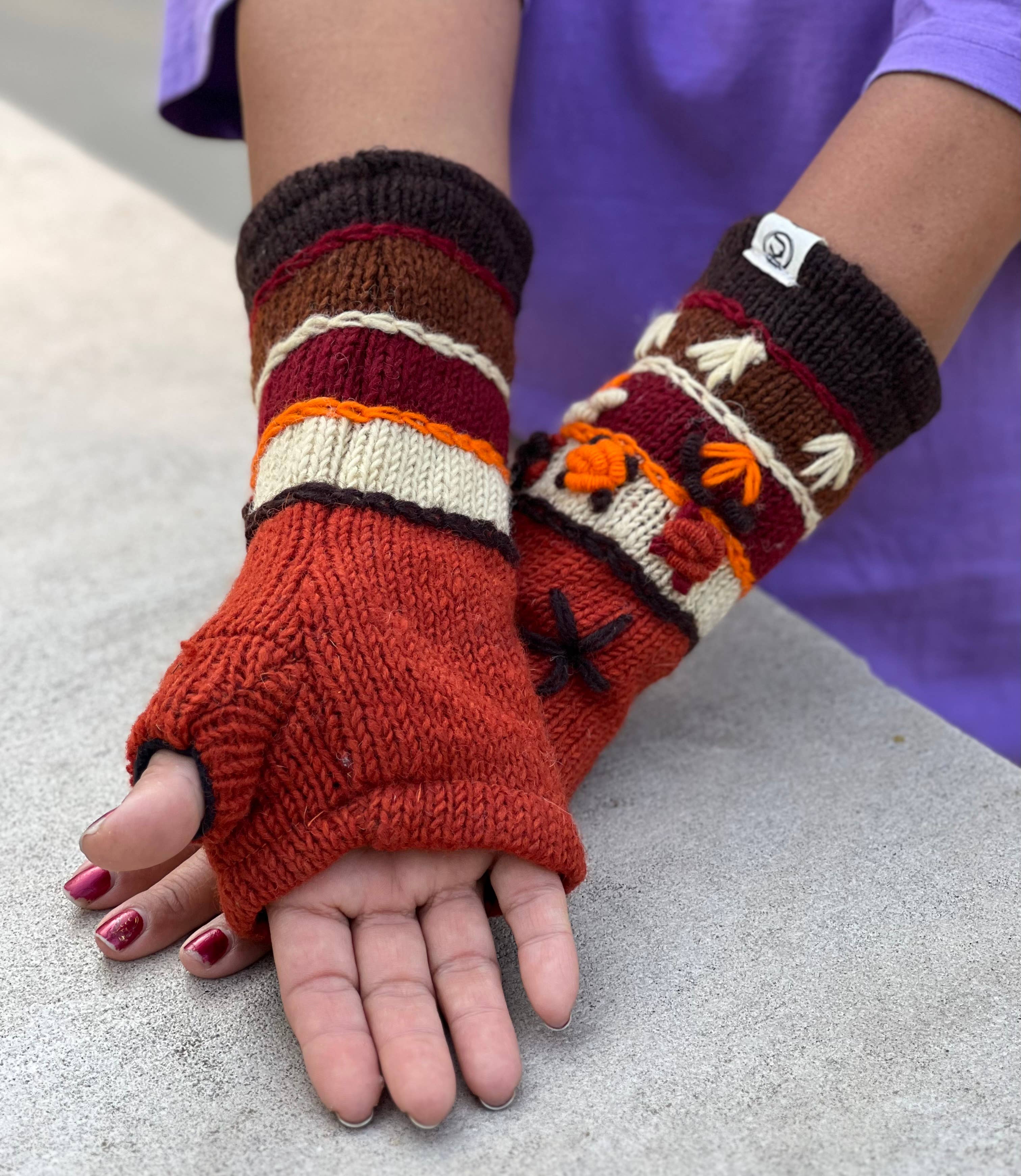 Lungta Imports – Engroshandel Handsker - Dame – Fingerløse, håndstrikkede uldhandsker med fleecefor - håndvarmer5