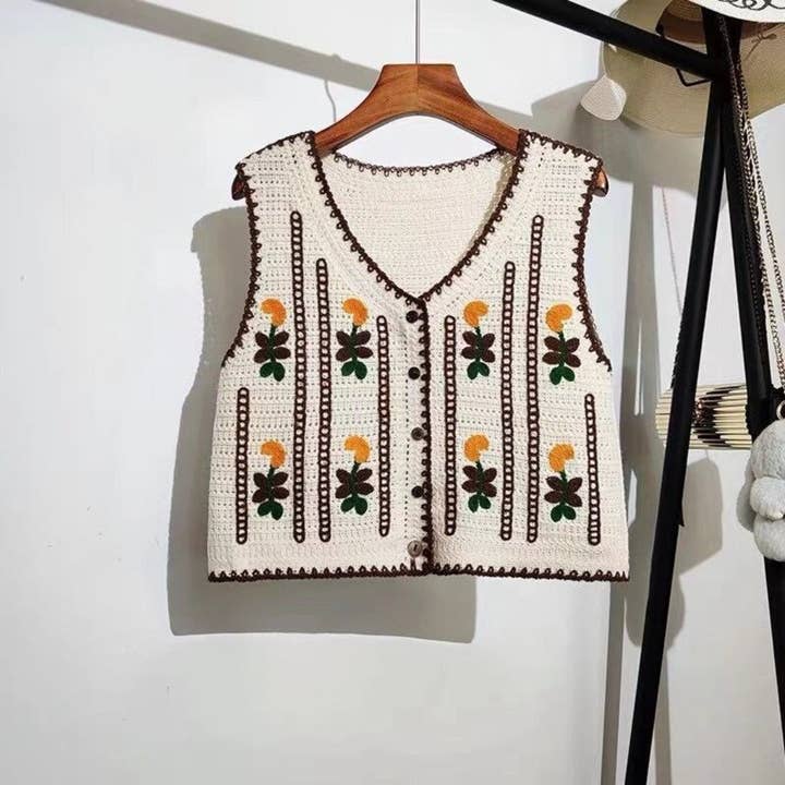 Funkyrel® Atzbranding Limited - Wholesale Outerwear Vest - Women's - Crosa - Floral Hollow Knit Vest