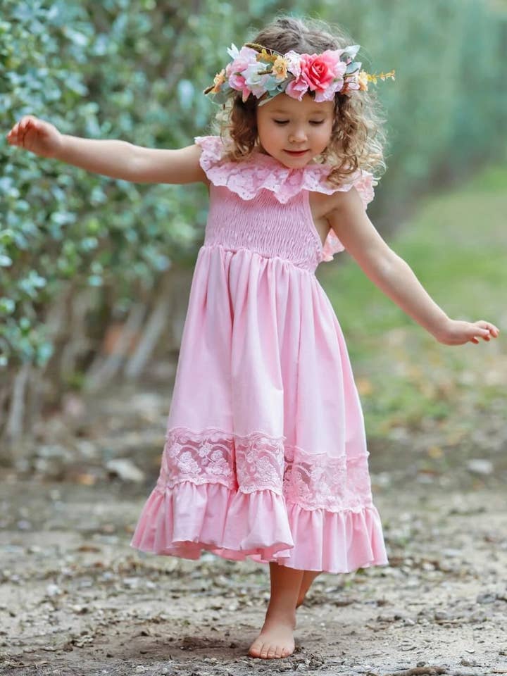 Mia Belle Girls • Wholesale - Wholesale Dress – Kids - Lace & Ruffles Pastel Maxi Dress1