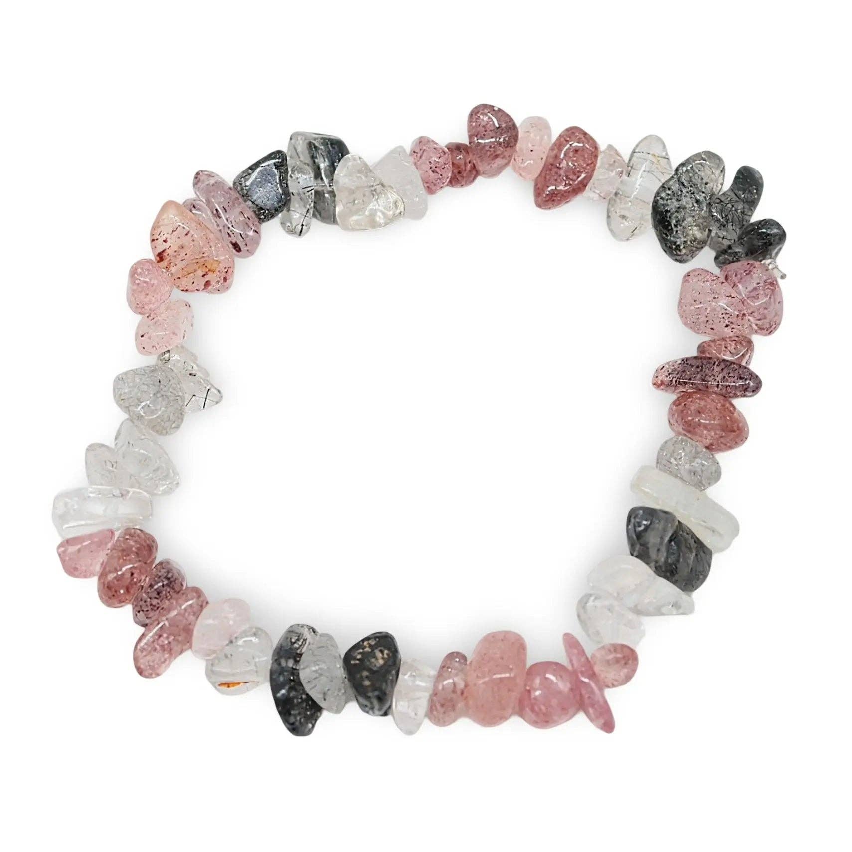 Arômes & Évasions - Wholesale Beaded Bracelet - Bracelet - Tourmalinated Quartz, Black Rutilated Quartz & Strawberry Quartz - Chips0
