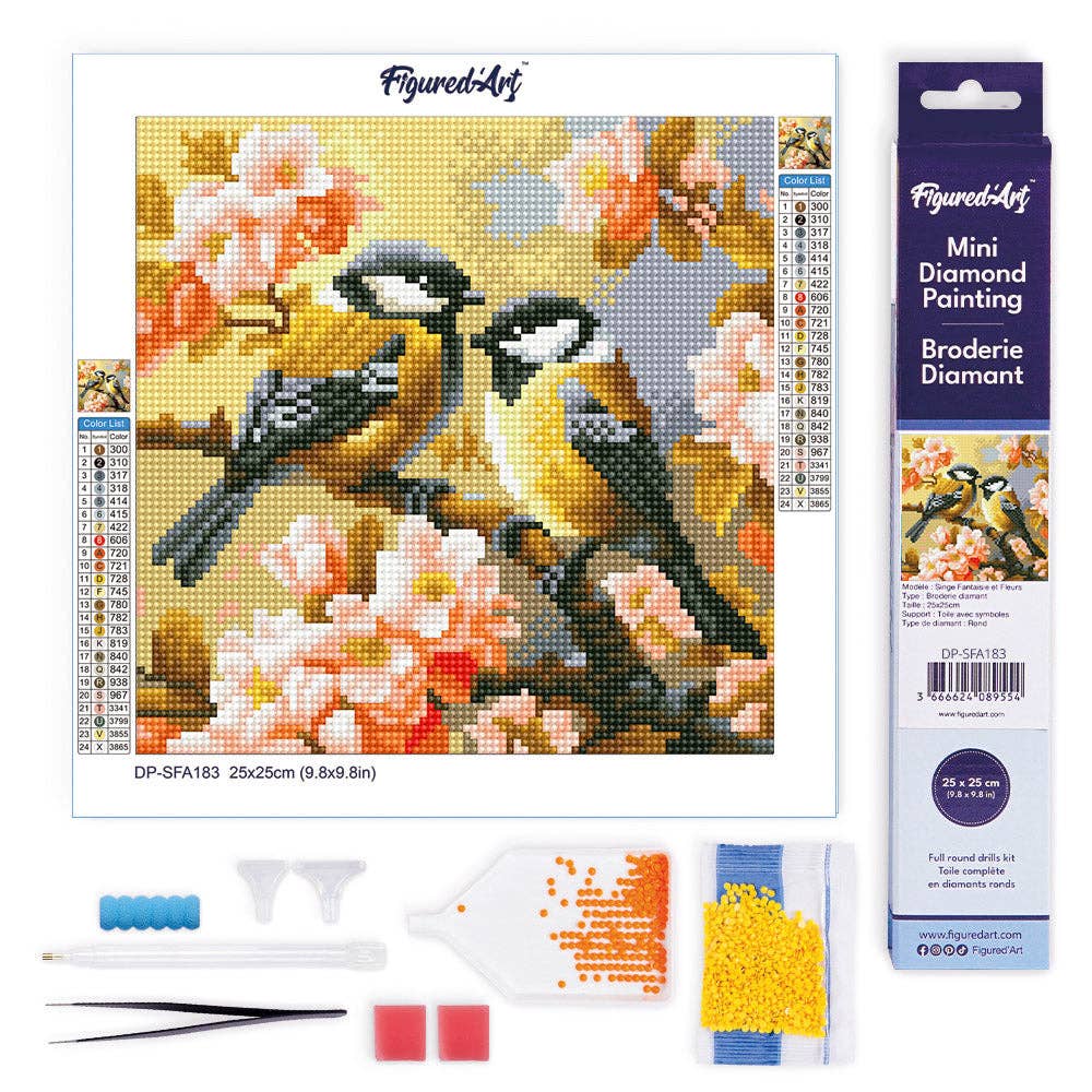 Figured'Art (UK) – wholesale DIY craft kit – Mini Diamond Painting Pair of Birds amidst Blossoms0