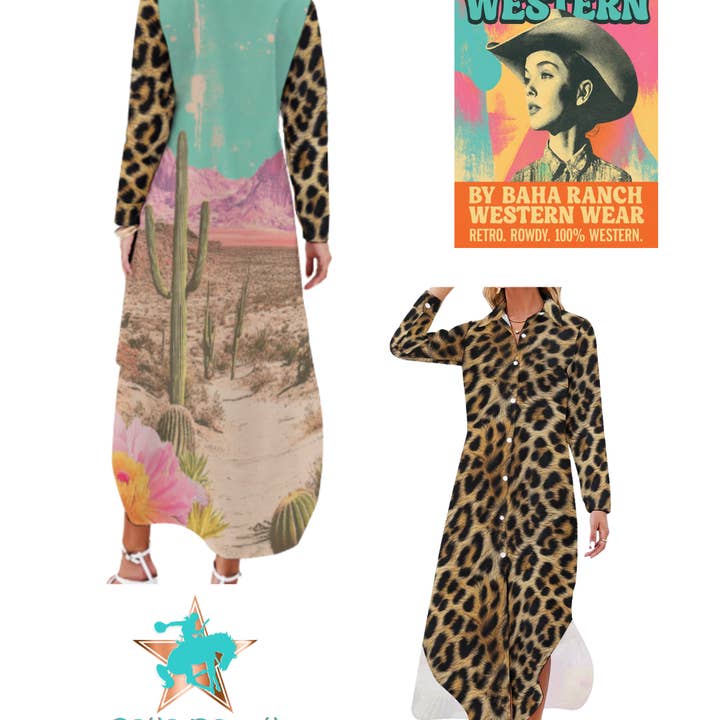 Baha Ranch Retro Pop Western Leopard Desert Shirt Dress Duster for wholesale by BAHA RANCH WESTERN WEAR