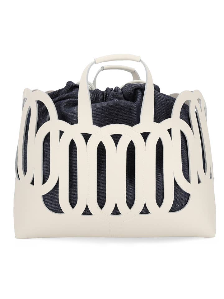 BORSA ESTIVA IN PELLE LISCIA E DENIM MADE IN ITALY - ELYN per la vendita all'ingrosso da parte di Quarzovivo