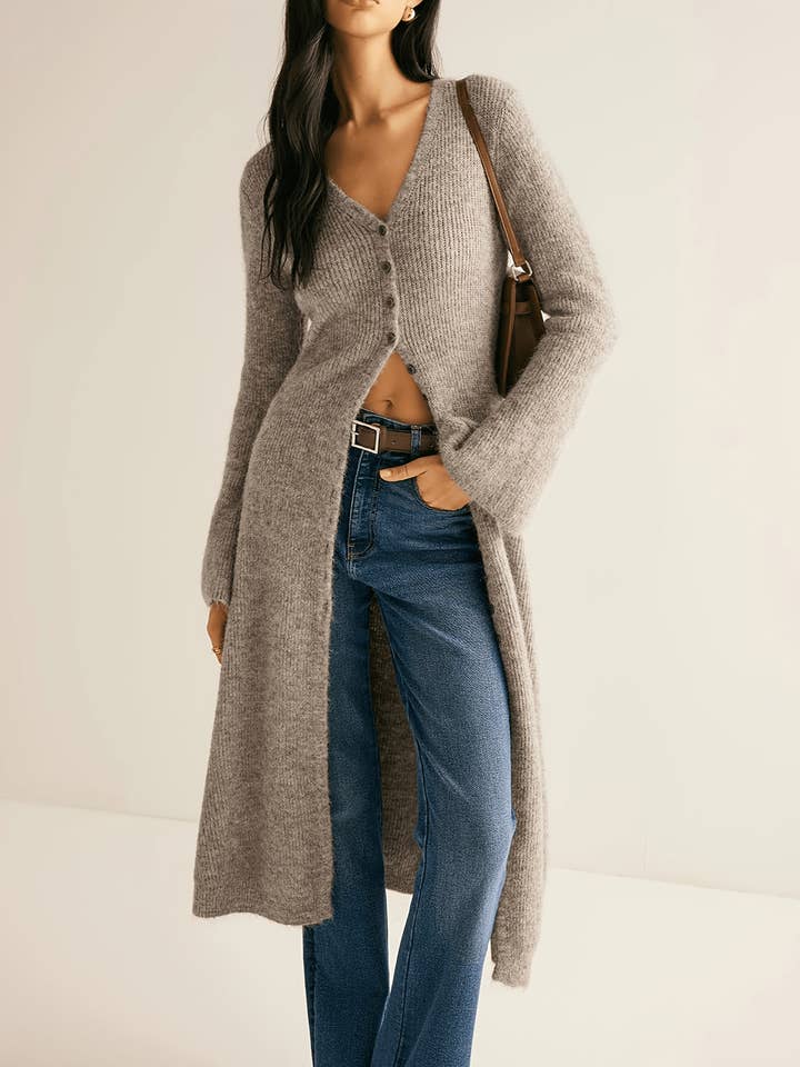 Vintage Elegant Button-Front Mid-Length Knit Cardigan for wholesale by HIDDENBRAND