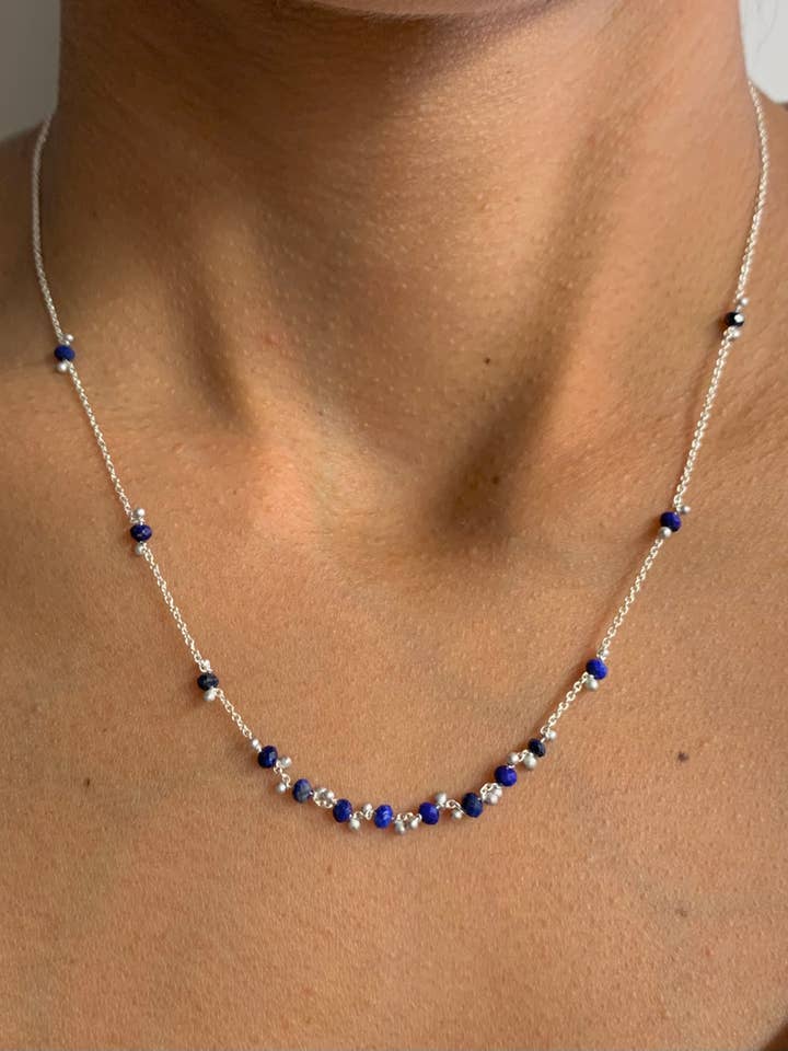 Lapis Lazuli Little Rondelle Necklace- 18 inches for wholesale by YedOmi Jewelry