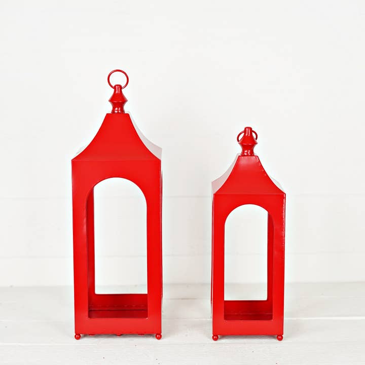 Impressive Enterprises, Inc. - Wholesale Lantern - 570602AB- Set of 2 Holiday Red Artisan Lantern-19Hx7D+16Hx5D2