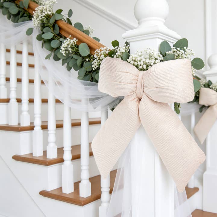 LA Ribbons Wholesale - Wholesale Bow - Gift Wrapping - 12" x 15.5" Puffy Velvet Bow | Puffy Edge | Pearly Pink with Metallic
2