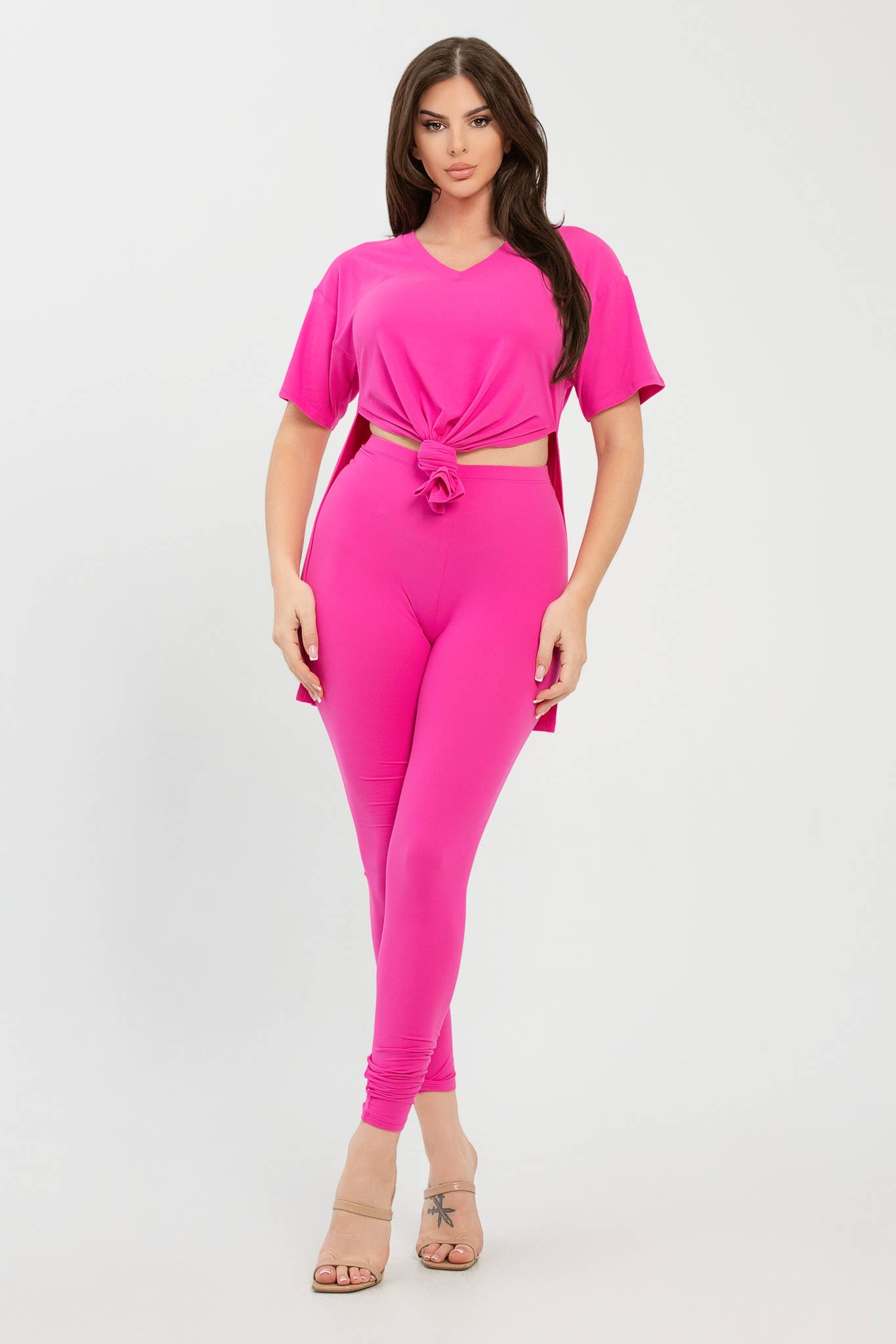 Julia by LoveJ - Wholesale Top & Pant Set (NOT Loungewear) - Women's - V Neck Side Slits Basic Top And Leggings Set18