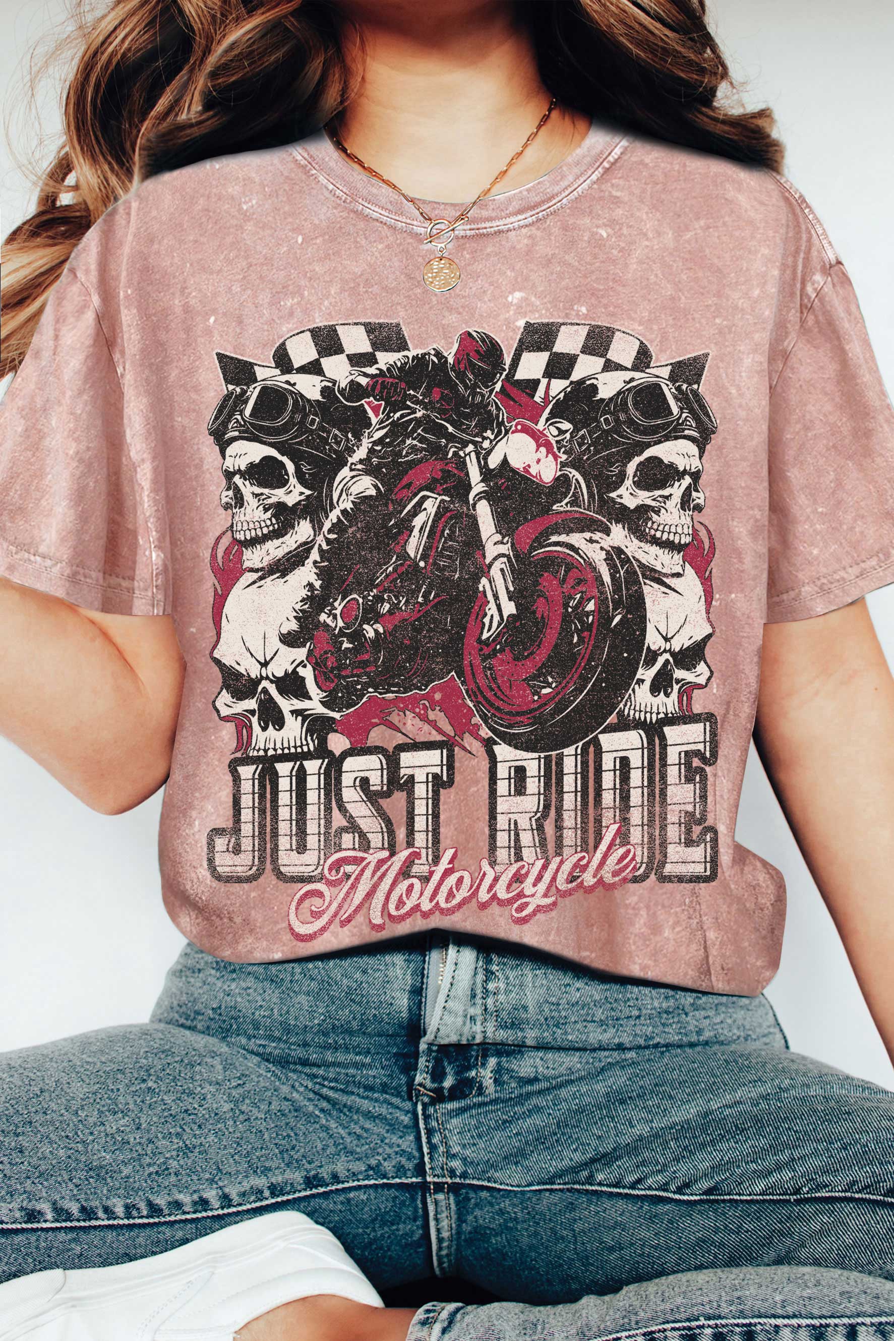 Rustee Clothing – Engroshandel T-shirt med print - Dame – BARE RIDE KRANIET MOTORCYKEL MINERALSKE GRAFISKE TSHIRTS8