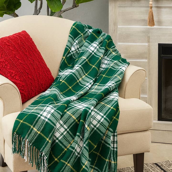 Manta acogedora festiva de tartán verde de 127 x 152 cm para venta al por mayor de Fennco Styles