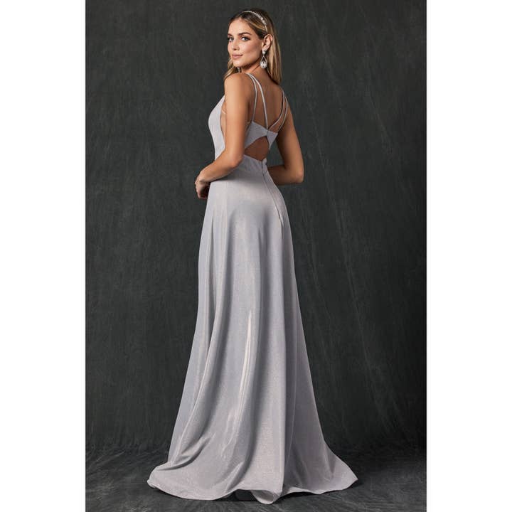 Juliet - Wholesale Gown - Women's - GLITTER CREPE LONG V-NECK PROM DRESS2