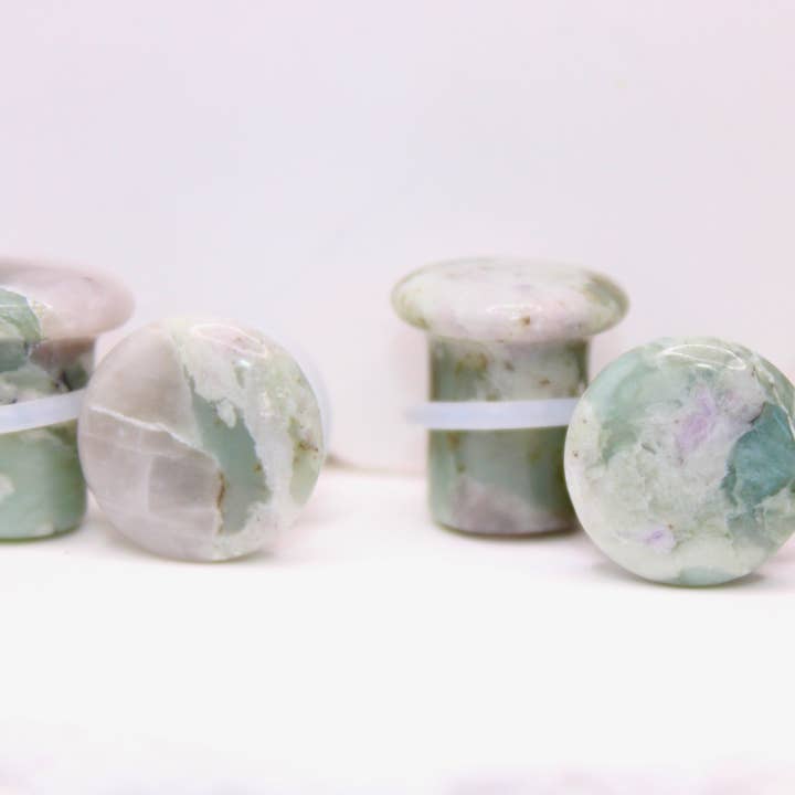 Peace Jade Plugs – Single Flare Stone Gauges with O-Rings (Pair), Natural Crystal Ear Plugs for wholesale by EC Plugs and Gems
