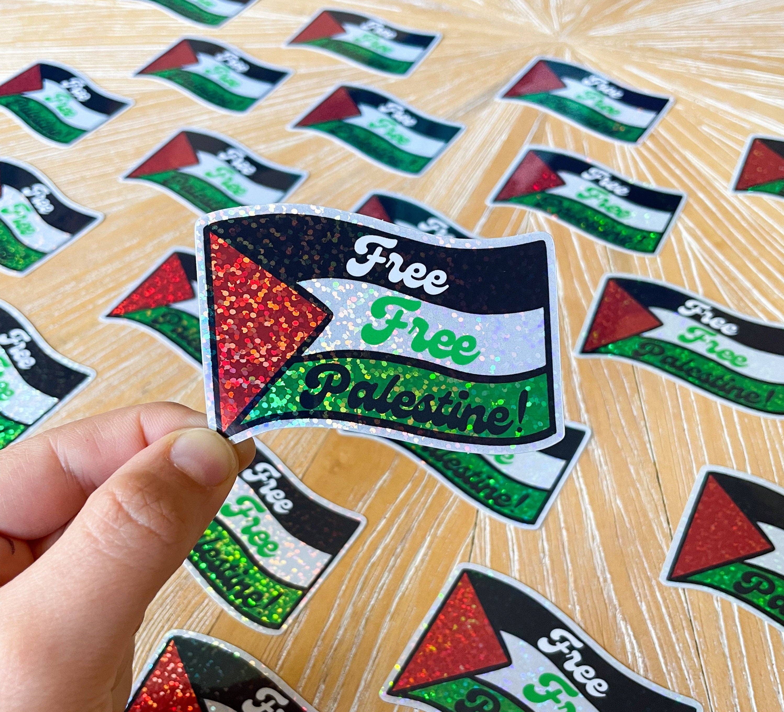 Stitch4pali – Großhandel Aufkleber – Kostenloser Kostenloser Palästina-Wellenflaggen-Aufkleber mit Glitzer-Aufkleber Wetterfester palästinensischer Geschenkartikel für Laptops und Wasserflaschen Spendet an Gaza4